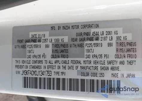 2018 Mazda Cx-5 Touring z USA, uszkodzony, nr VIN JM3KFACM0J1341753